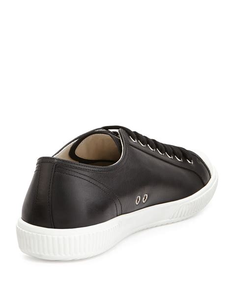 prada leather cap-toe low-top sneaker black|Prada Livermore.